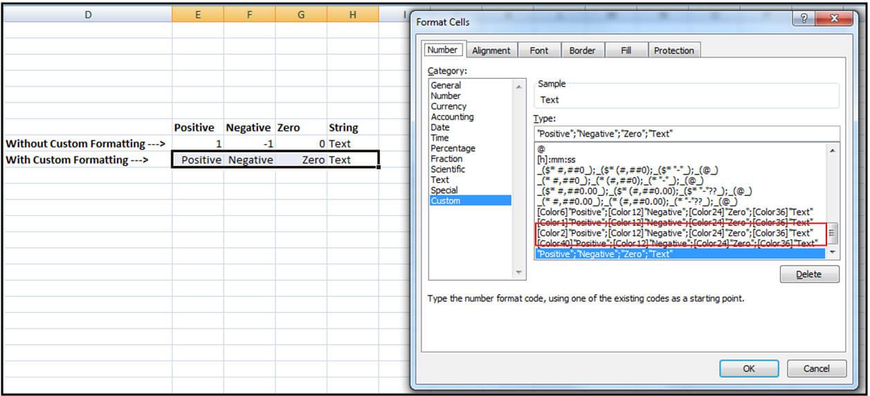 custom formatting in excel